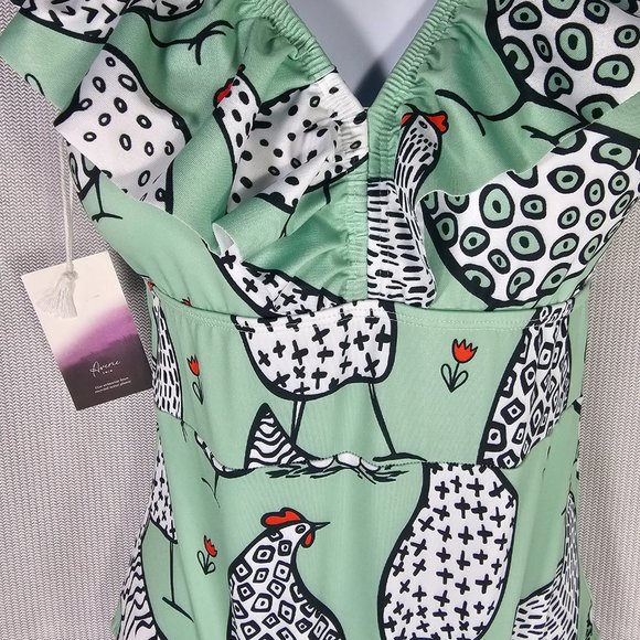 Averie Retro One Piece Swimsuit Country Hen Print Celeste Annelise SMALL - NWT - Picture 3 of 5